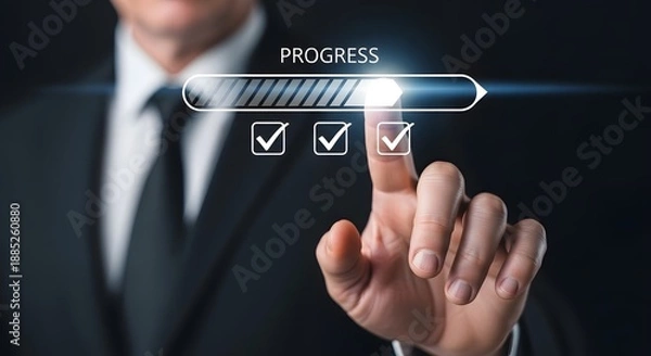 Obraz Businessman accelerating progress with digital interface and checkmarks