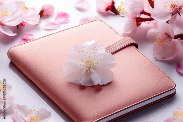 Obraz 桜の花と新しいピンクの手帳