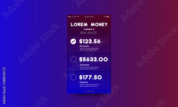 Fototapeta Money Checklist App UX UI Design  