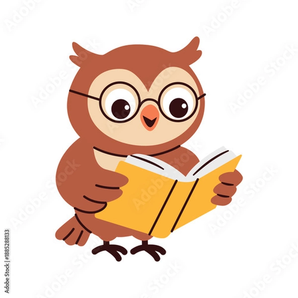 Obraz Cute Owl Reading a Book Vector Illustration