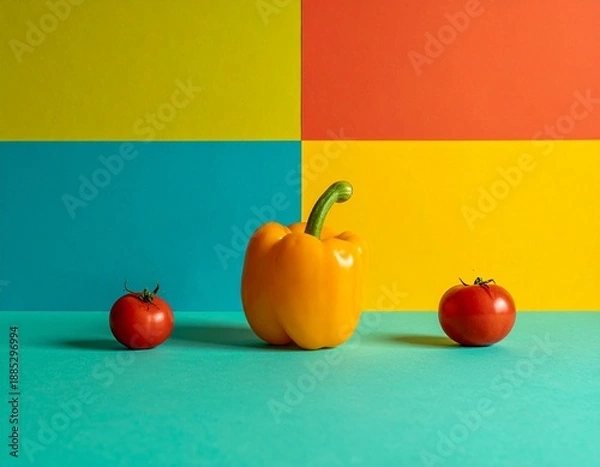 Fototapeta Légumes sur patchwork multicolore 