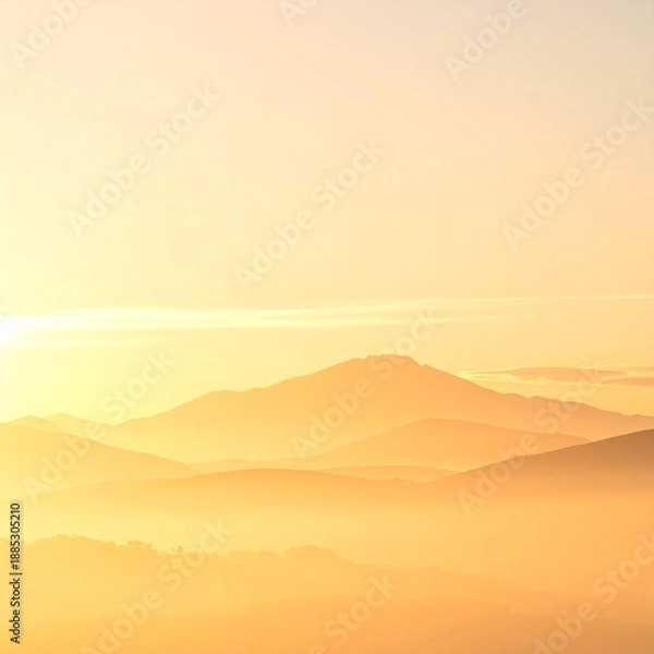 Fototapeta ミニマルな山並みに広がる黄金の朝焼け
