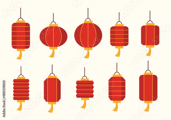 Obraz Red Chinese Lantern Collection Flat Illustration