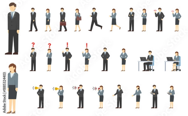 Obraz フラットイラスト：スーツを着た男女セット（冬）