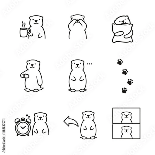 Obraz Groundhog Day routine and behavior vector icon set