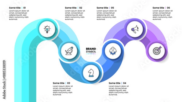 Obraz Infographic template. Zigzag line with 6 steps