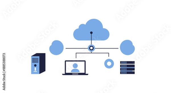 Obraz Network diagram featuring cloud computing servers and a laptop connected centrally