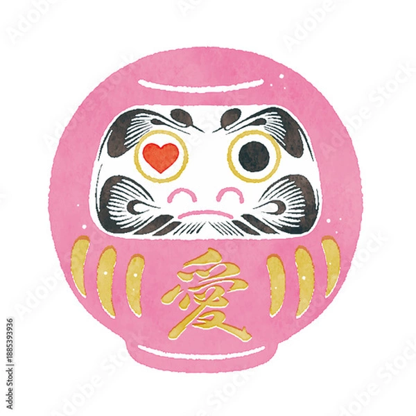 Obraz 恋愛成就を願うピンクの恋愛達磨イラスト｜縁結び・愛の日本縁起物素材