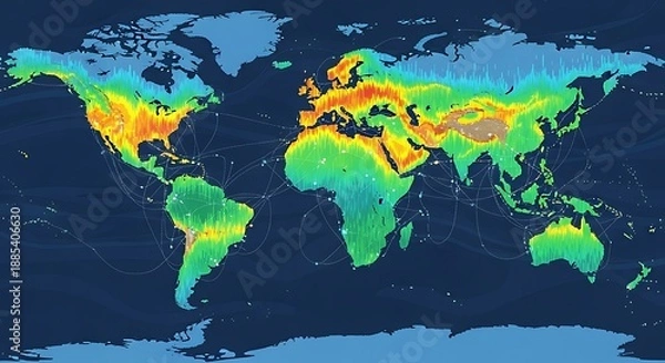 Obraz Global data visualization map showing connectivity and activity