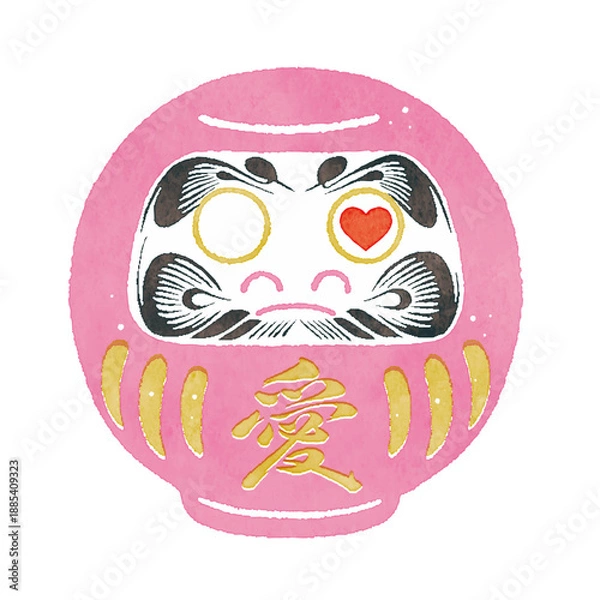 Obraz 恋愛成就を願う片目の恋愛達磨イラスト｜縁結び・願掛けの日本縁起物素材