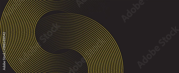 Obraz Abstract black background with yellow circle lines. Digital future technology concept. vector