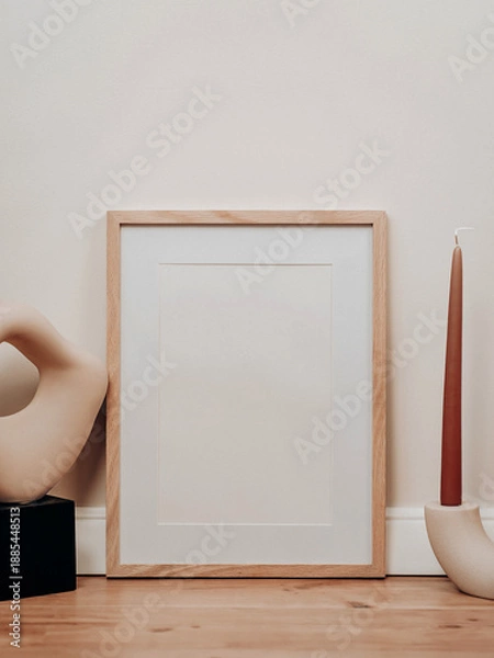 Obraz Mockup Poster With Textured Background, Clean Background With Artistic Accessory On Rectangular Stage