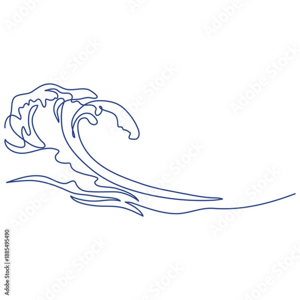 Obraz Sea wave one line. Vector drawing.
