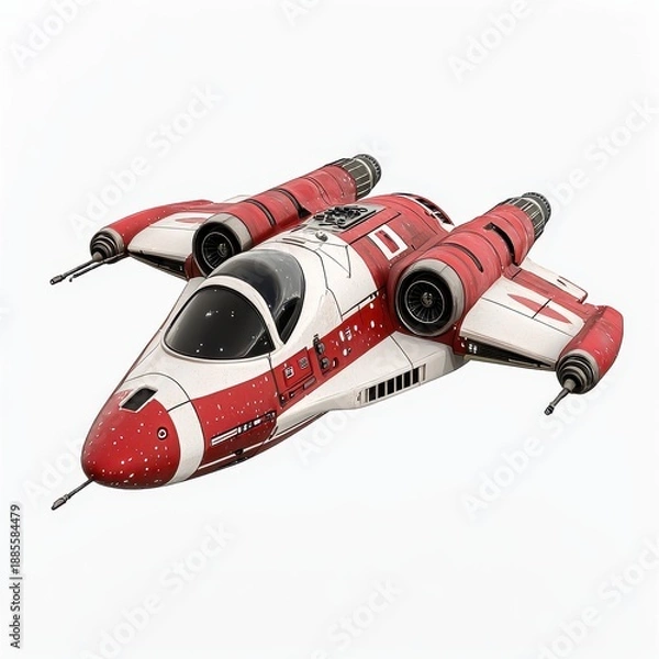 Obraz Red and White Futuristic Spaceship 3D Render