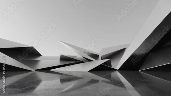 Obraz Abstract Geometric Landscape in Grayscale