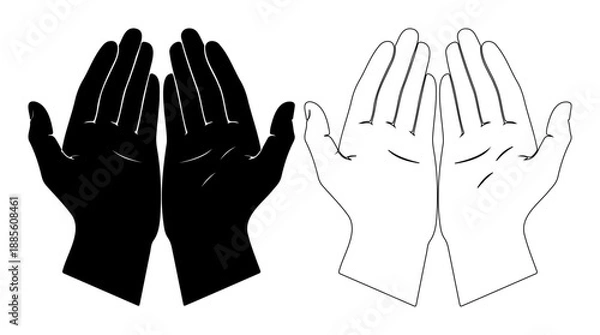 Obraz Praying hands icon, solid and outline vector set