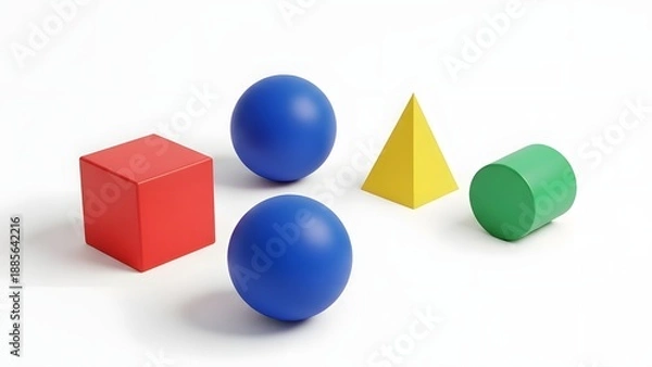 Obraz Colorful Geometric Shapes Arrangement on White Background.