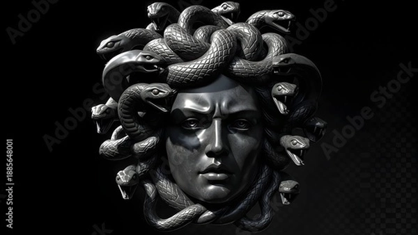 Obraz Medusa Bust in Shadowed Light Sculpture with Serpents.