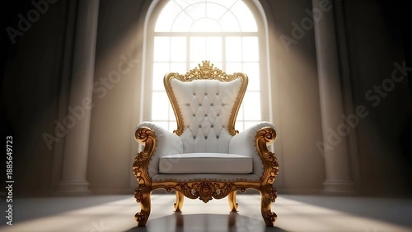 Obraz Luxurious antique throne bathed in cathedral light.