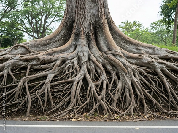 Fototapeta 웅장한 뿌리가 넓게 펼쳐진 고목의 위엄