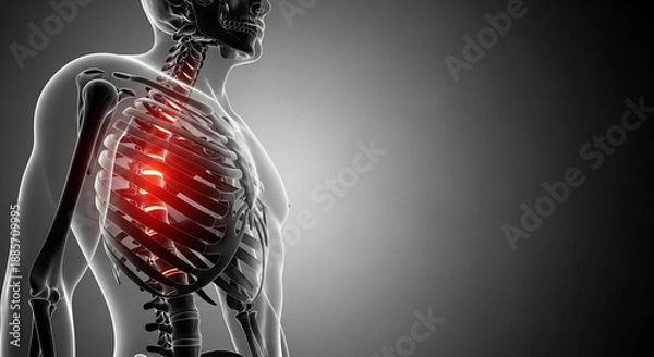 Fototapeta 뼈대 구조, 붉게 빛나는 내부 상세 묘사