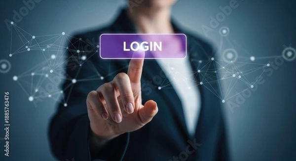 Obraz Finger touching a virtual login button for security access across a data network