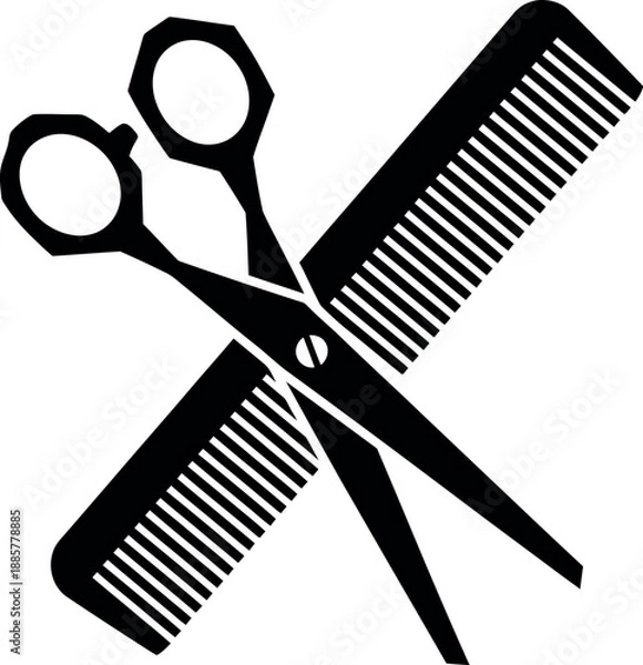 Obraz scissors and comb black and white vector design 
