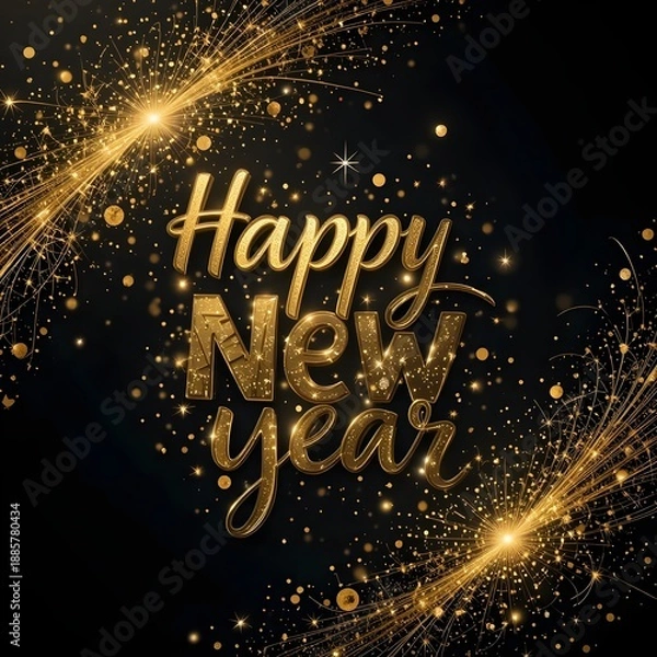 Fototapeta 반짝이는 글리터 요소로 어두운 배경에 새해 복 많이 받으세요