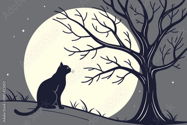 Obraz cat and moon