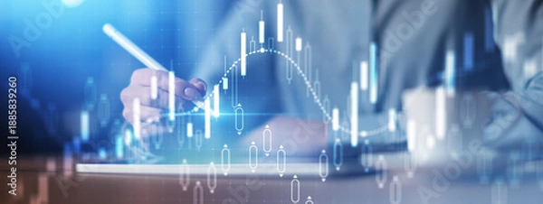 Obraz Candlestick Chart Analysis and Trading Interface Projected on Virtual Screen.