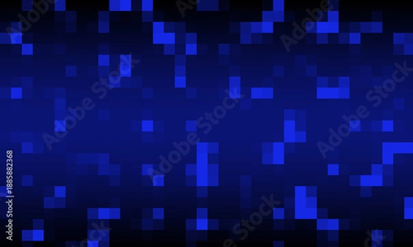 Obraz モザイクのような小さいブロックをランダムに配置、色は青と黒でグラデーション効果も付けてグラフィック感の強い海の中やコンピューター等のデジタルなテクノロジーをイメージして制作したテクスチャ、背景、壁紙