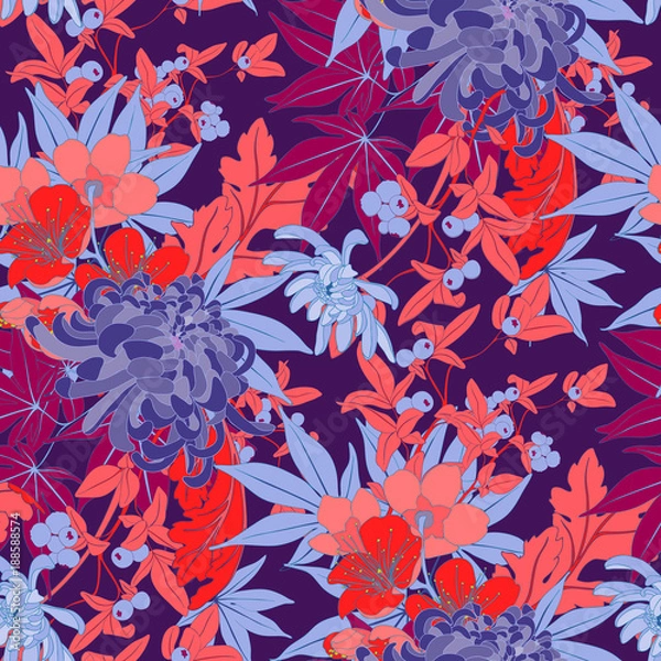 Fototapeta Bright Spring Blossom Seamless Vector Pattern