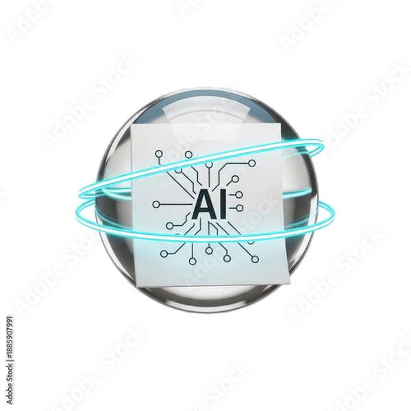 Obraz Artificial intelligence circuit board inside glowing sphere on transparent background