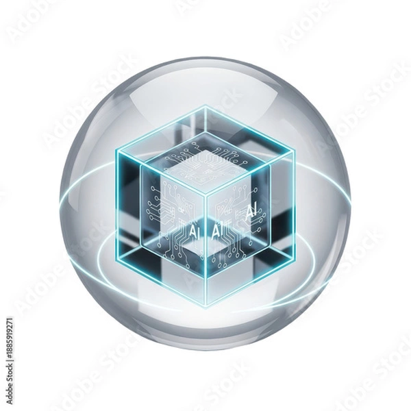Obraz Glowing cube inside sphere futuristic design on transparent background