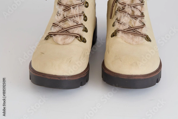 Obraz Tan boots on a white background