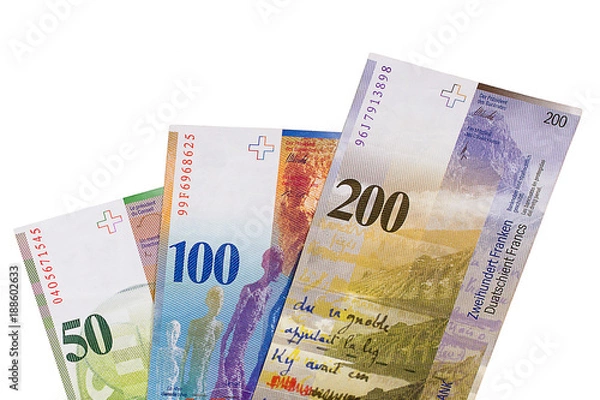 Obraz Swiss francs bill isolated on white background.