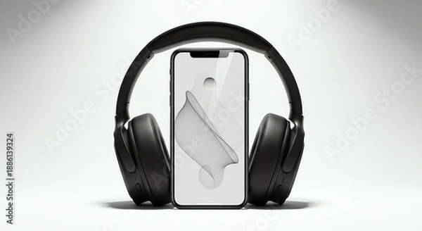 Obraz Headphones and smartphone with audio visualization