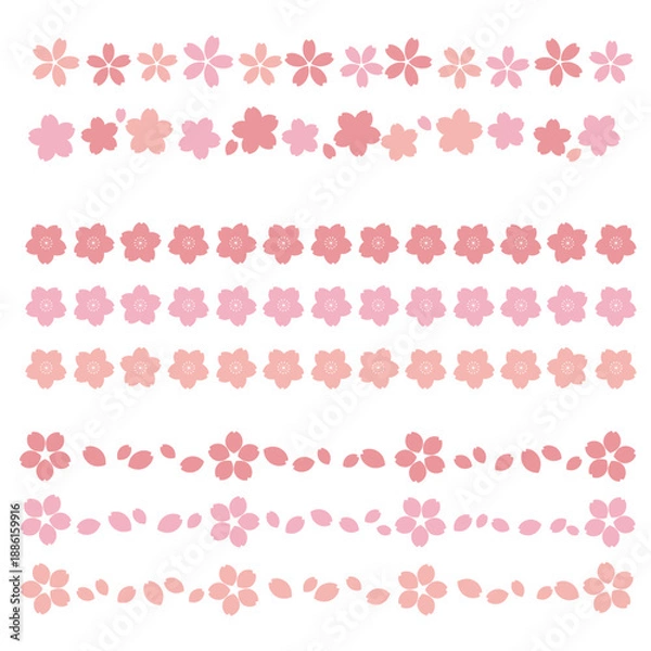 Obraz 春を演出する桜のイラストのライン装飾素材セット。