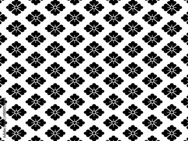 Obraz 花菱文様　白地に黒い文様　シンプルで美しい和柄の背景