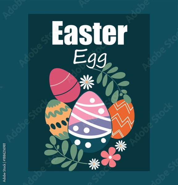 Obraz Colorful decorated easter eggs illustration with festive spring floral elements