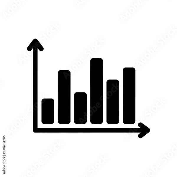 Obraz Minimal solid black vector icon of bar graph only, clean flat design.