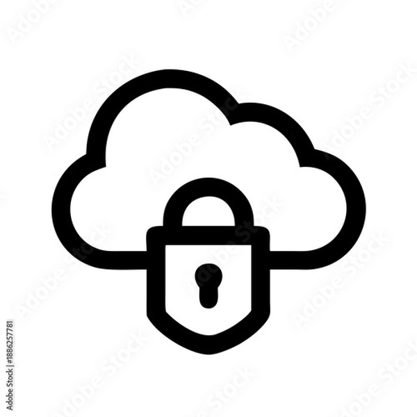 Obraz Cloud data protection icon, cloud with lock and shield, minimal flat vector for cybersecurity concept.