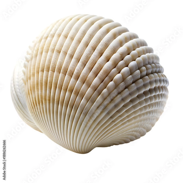 Obraz Single White Seashell With Ridged Texture Isolated On Transparent Background