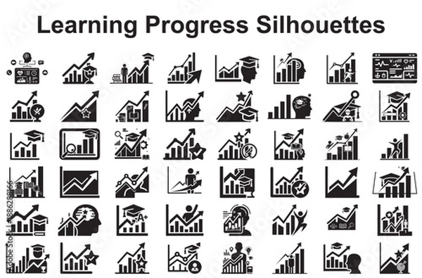 Fototapeta Learning progress silhouettes isolated on white background