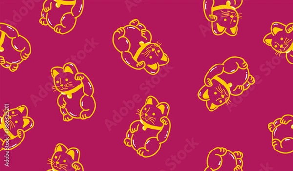 Obraz Cute maneki neko lucky cat pattern background vector design