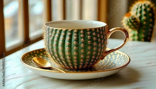 Obraz cup with cactus print