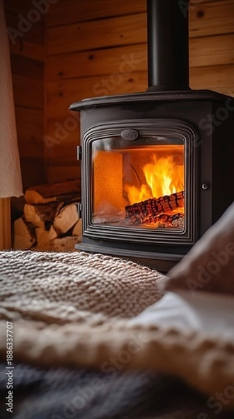 Obraz Cozy fireplace in rustic cabin