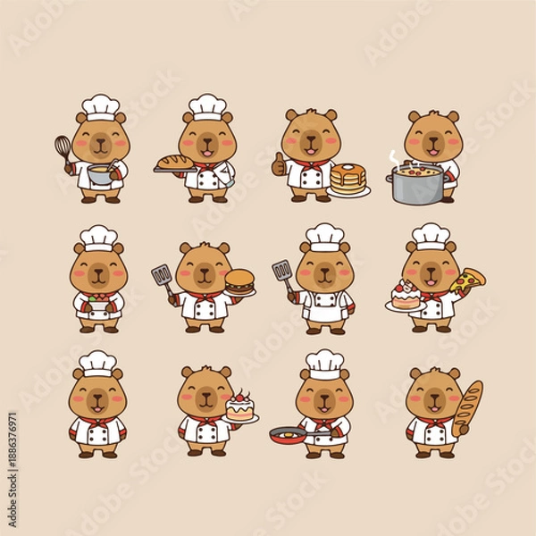 Obraz Cute capybara Chefs Cooking Collection