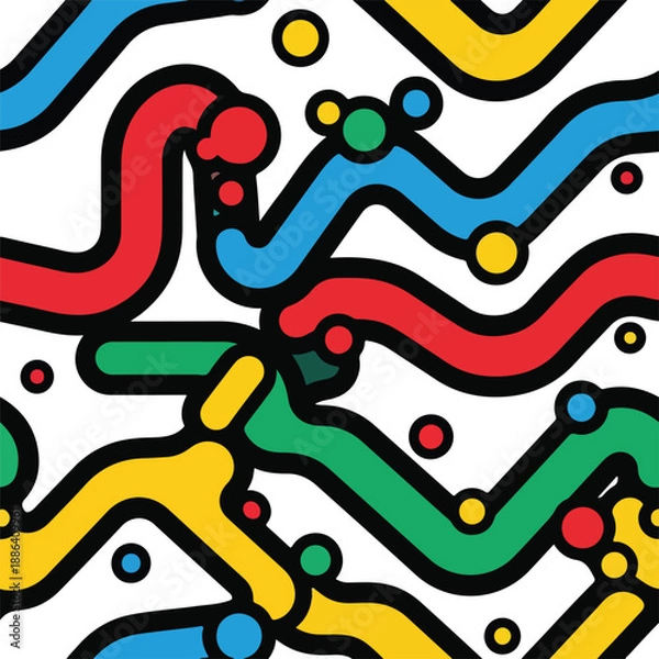 Obraz Colorful Wavy Lines and Dots Pattern.