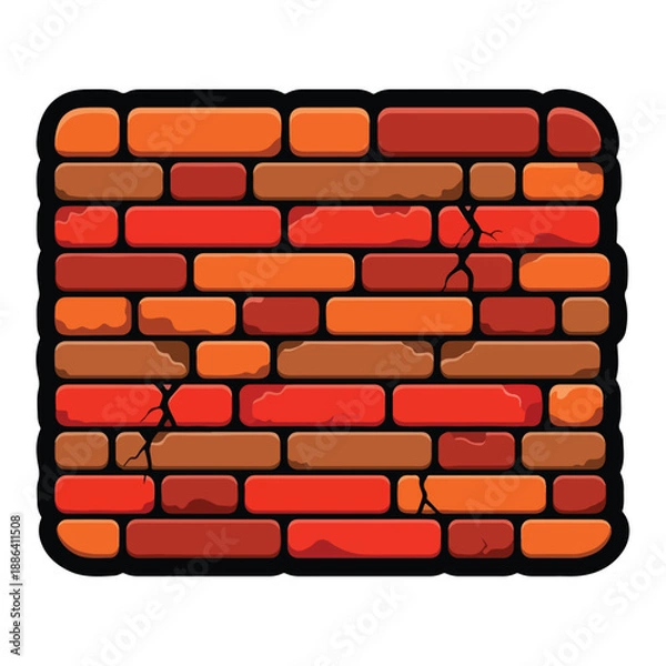Obraz Cracked Red Brick Wall Illustration.